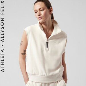 Athleta Allyson Felix Sleeveless Top Cream Fleece Half Zip Vest Medium